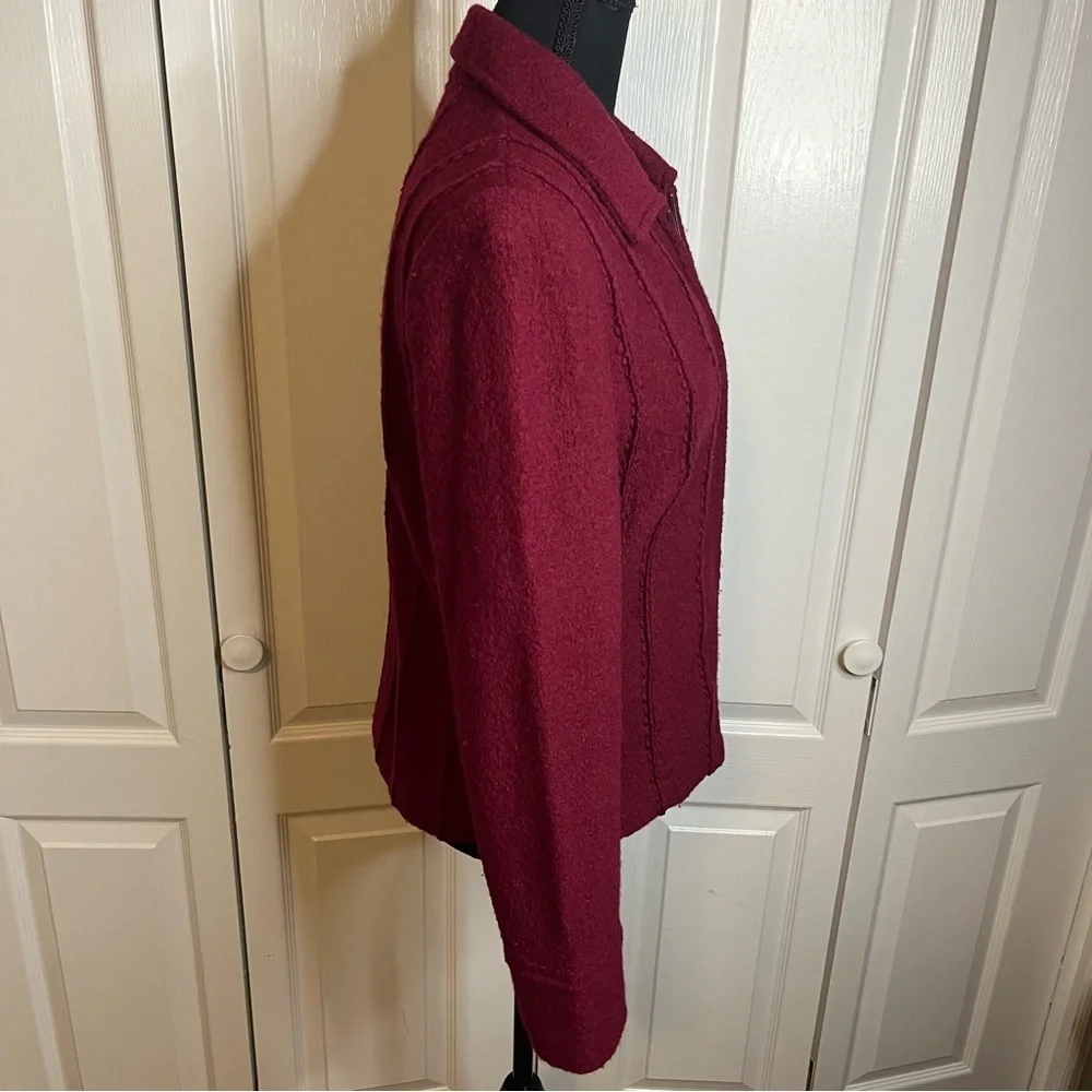 Mainbocher Wool Zip Jacket Sz M Burgundy Textured Flared Cuff Classic RN90778